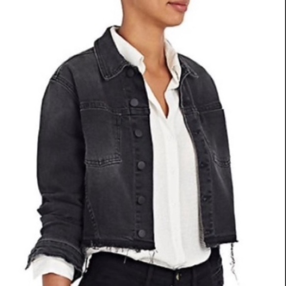 L'Agence XS Grey Jean Jacket Lace Up Crop Denim Blazer Distressed Black Wash - Picture 2 of 16